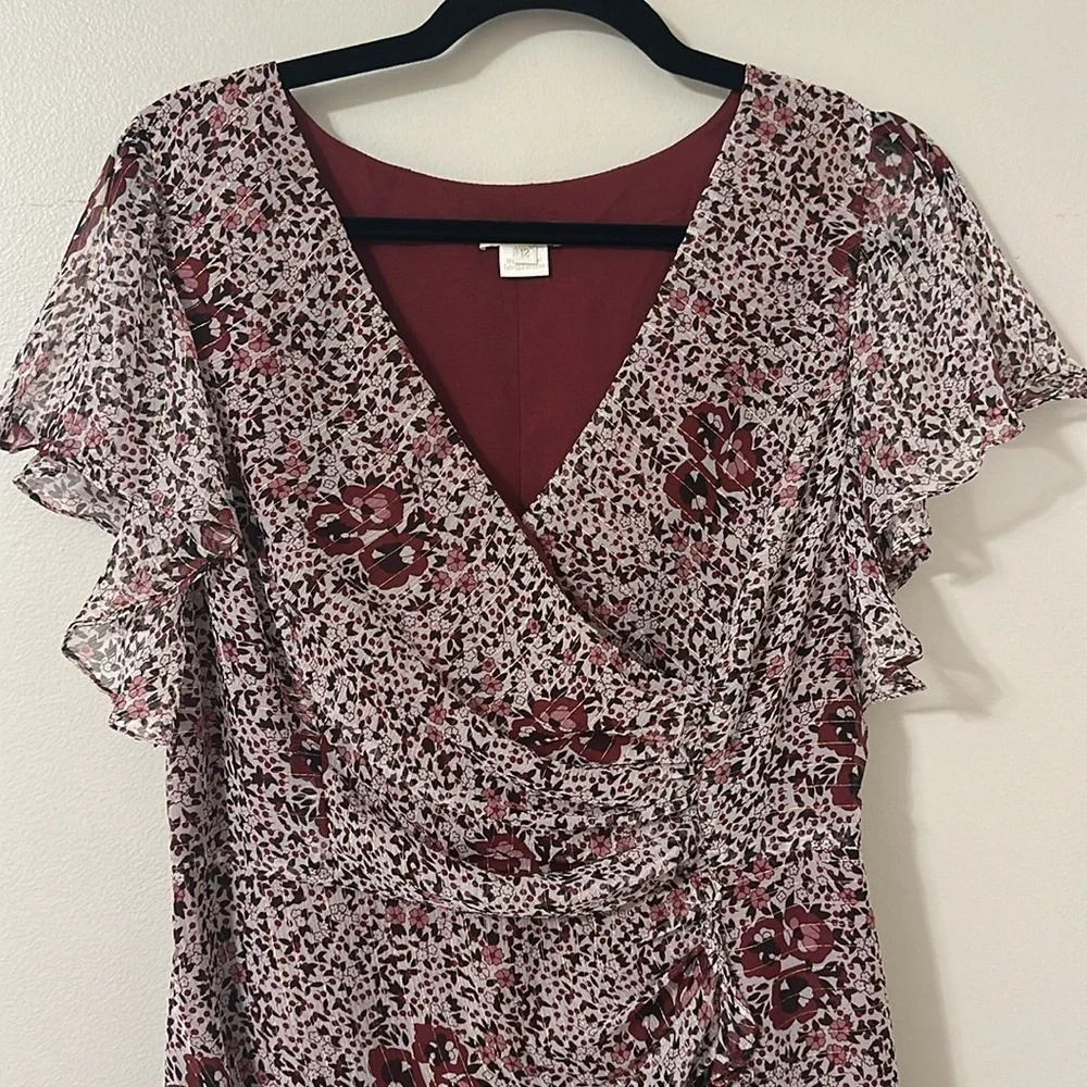 Shoshanna Womens Elnora Short Sleeve Midi Dress Boysenberry Floral Sz 12 Elegant - Picture 8 of 16